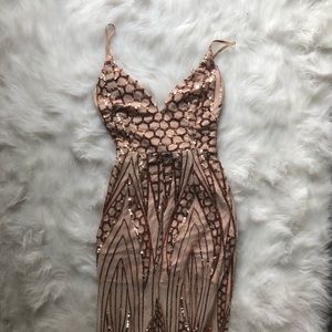 Rose gold sequin evening gown
